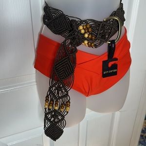 NWT Belgian Lux Brown Beaded Boho Hipster Belt